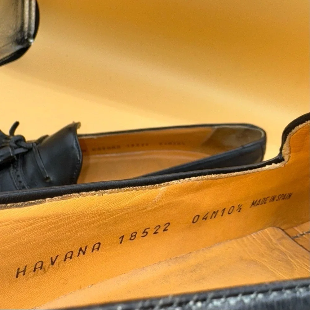 MEZLAN Havana Kiltie Tassel Black Leather Cap-toe Black Loafers, Men's 10.5, EUC